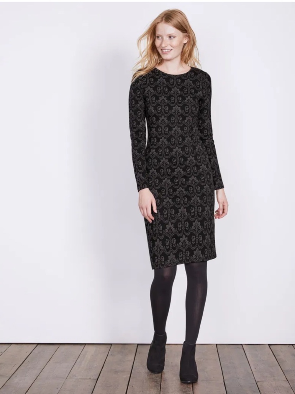 Boden Guinevere Floral Jacquard Day Shift Long Sleeves Knit Dress
US 4R